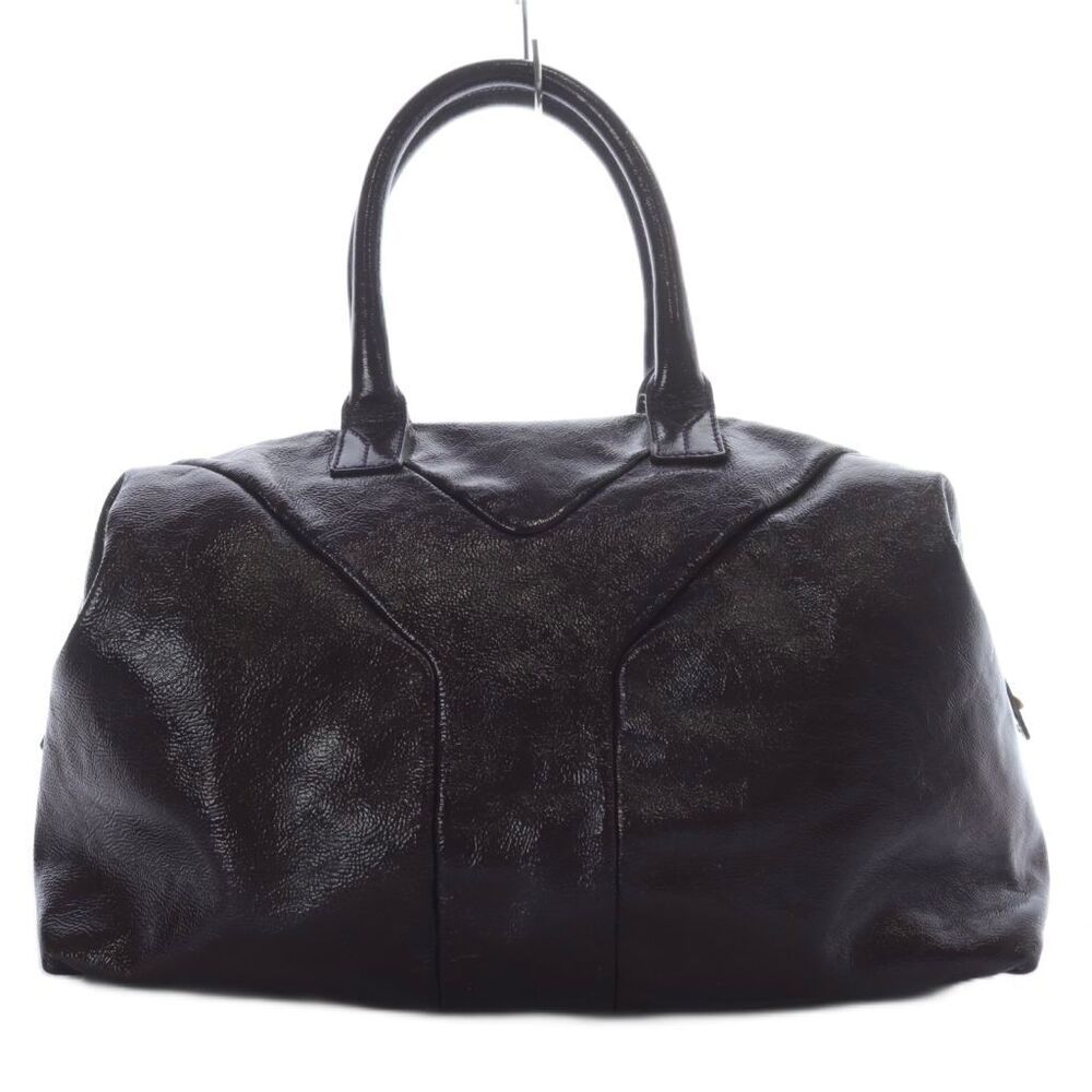 Saint Laurent Yves Easy Patent Vernis Leather Boston Bag Handbag Dark Purple